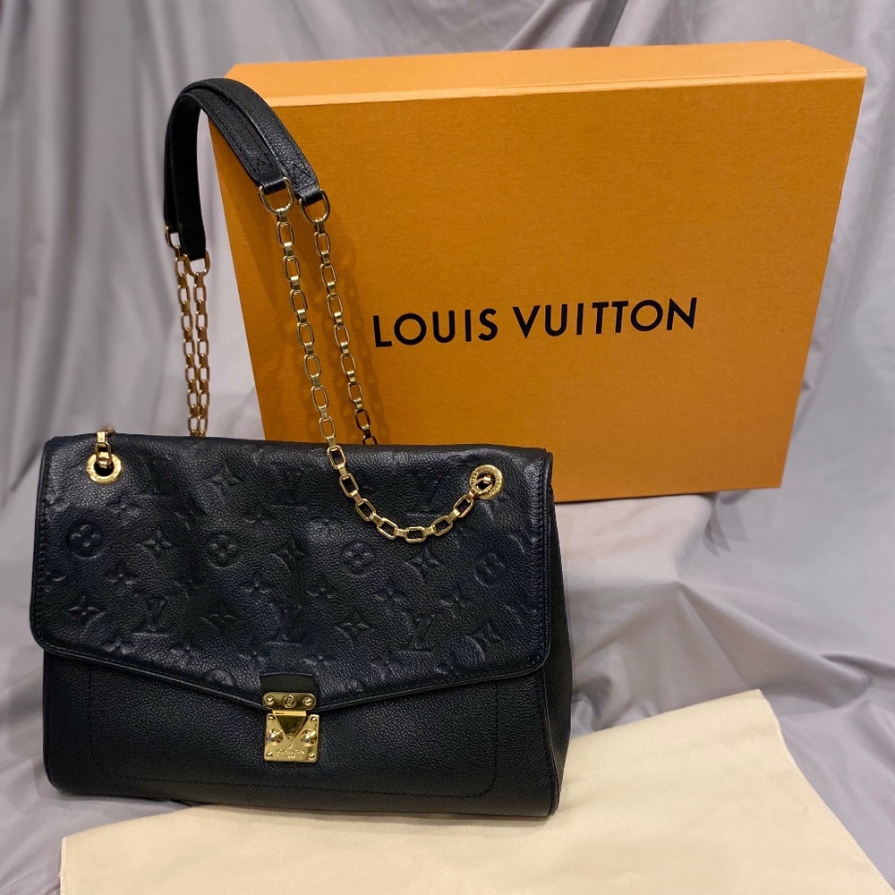 LOUIS VUITTON St Germain MM Empreinte Black Leather Chain Shoulder Bag + Box